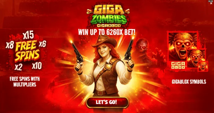 Giga Zombies - menu utama dengan pilihan taruhan