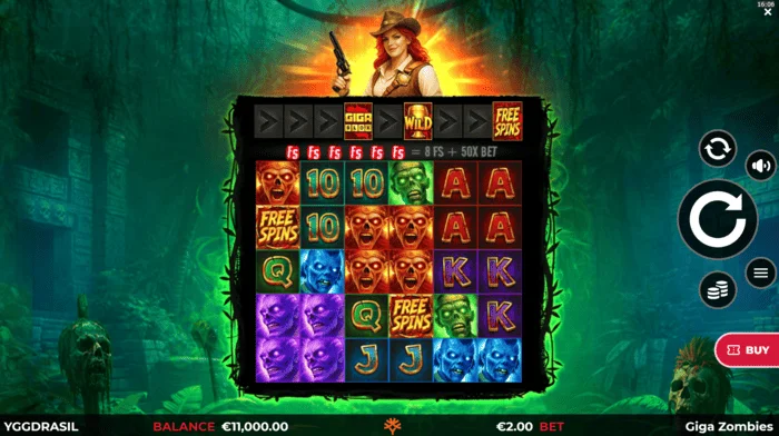 Giga Zombies - layar permainan dengan gulungan 6x5